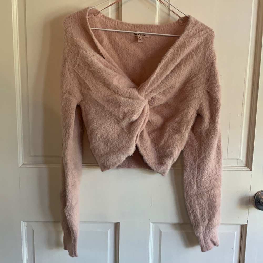 Fuzzy pink cropped sweater